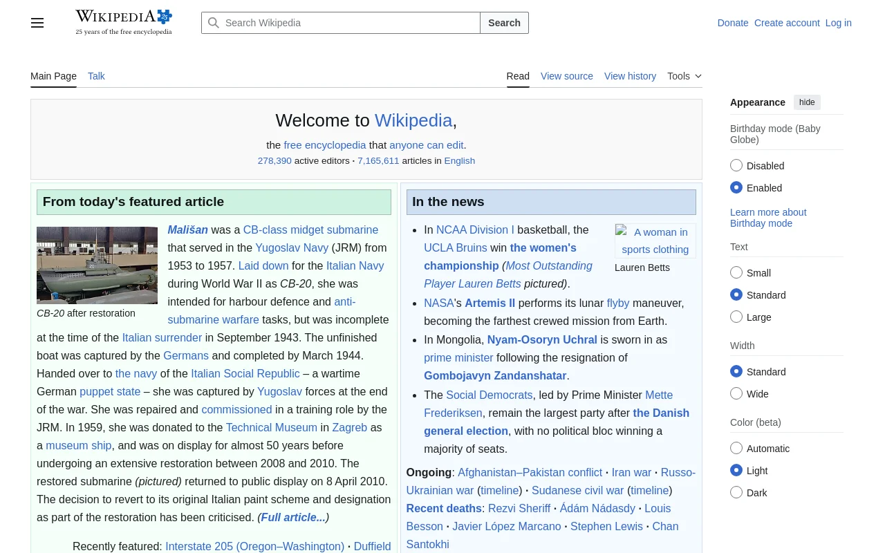 Wikipedia (Lite) screenshot