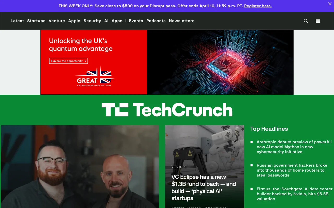 TechCrunch screenshot
